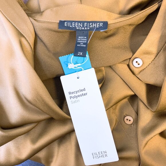 Eileen Fisher Mustard Long Sleeve Button-Down Shirt Dress - Size 2XL - Picture 7 of 7